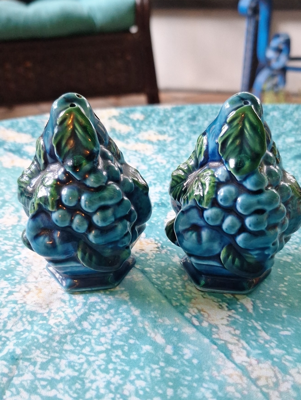 Inarco Blue Green Ceramic Fruit Salt and Pepper Shakers